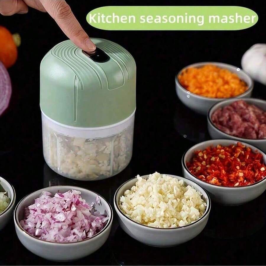 SOKANY Penggiling Bawang Putih Elektrik/Pengolah Makanan/Blender Mini, Baterai USB 300mAh, Kapasitas 250ml, Pengoperasian Satu Tangan, Desain Ringkas, Start Sekali Sentuh, Pemotong 3 Mata Pisau, Cocok untuk Bumbu dan Makanan Bayi. Perlengkapan Penting untuk Rumah/Asrama/Dapur. - Hijau - View 1