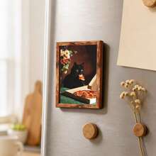 1pc Funny Pizza Cat Refrigerator Magnet, Wooden Frame Fridge Magnet, Home Decor, Fun Gift! - A - View 5