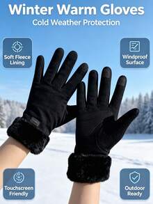 1 Pair Women's Autumn/Winter Warm Gloves, Touchscreen Responsive, Thickened Cushioning Windproof, Cute Style, Suitable For Students, Cycling And Daily Use - Multi-color - View 6