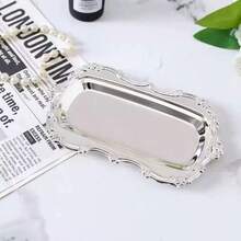 1/2 buah Nampan Perhiasan Anti Kusut untuk Kalung dan Anting, Piring Penyimpanan Anti Karat Desain Renda Stainless Steel 304, Cocok untuk Cincin, Kosmetik, dan Aromaterapi, Dekorasi Rumah Meja - Perak - View 2