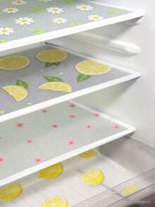 4/8 PCS Alas Kulkas Kecil Motif Lemon Ukuran Kecil (30cm x 45cm/11.81in x 17.72in), Dapat Dicuci, Tahan Air, Tahan Minyak, Cocok untuk Rak Kulkas Kecil, Rak Sepatu, Rak Kaca Kulkas, Laci Kabinet, dll. - Alas kulkas mini - View 1