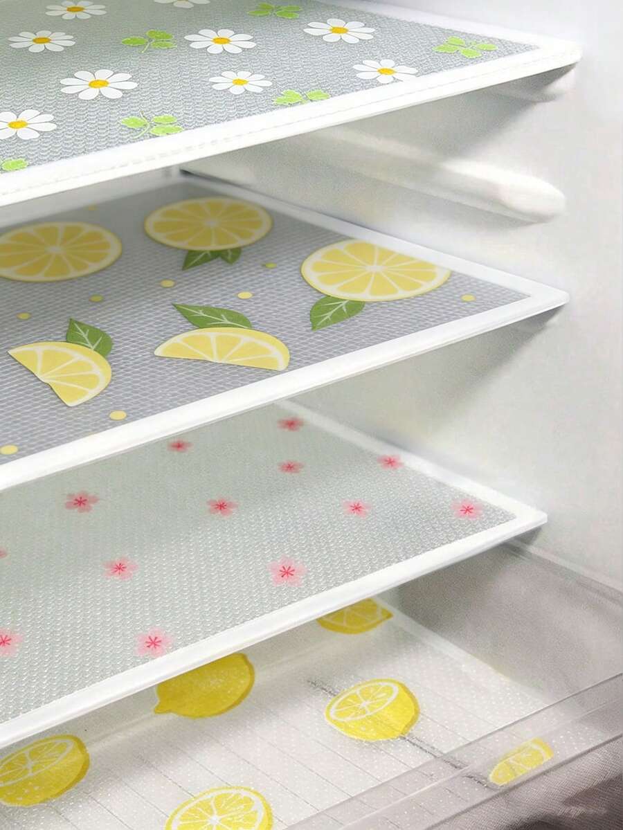 4/8 PCS Alas Kulkas Kecil Motif Lemon Ukuran Kecil (30cm x 45cm/11.81in x 17.72in), Dapat Dicuci, Tahan Air, Tahan Minyak, Cocok untuk Rak Kulkas Kecil, Rak Sepatu, Rak Kaca Kulkas, Laci Kabinet, dll. - Alas kulkas mini - View 1