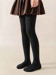 [Autumn/Winter] 1/3 Pairs Girls/Children/Baby Tights, Khaki/Light Brown/Black, Warm Lining Fine Stripe Design, Minimalist Versatile Fashion Skin-Friendly Soft Breathable, Cold-Proof Warm Hip Protection, Suitable For Back To School/Travel/Holiday Gifts/Outdoor Activities, Multiple Combinations Available - Multicolor - View 2