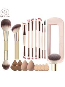 19pcs Makeup Tool Set Including 10 Soft Bristle Makeup Brushes & 1 Storage Bag & 2 Makeup Sponges & 2 Triangle Powder Puffs & 4 Finger Powder Puffs Suitable For Students Daily Use And Short Trips Touch-Up - Multicolor - View 14