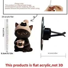 Cute Cat In Hat Drinking Milk Tea Car Vent Clip, Air Freshener With Scent Chip, Funny Interior Decor Accessory - A - View 3