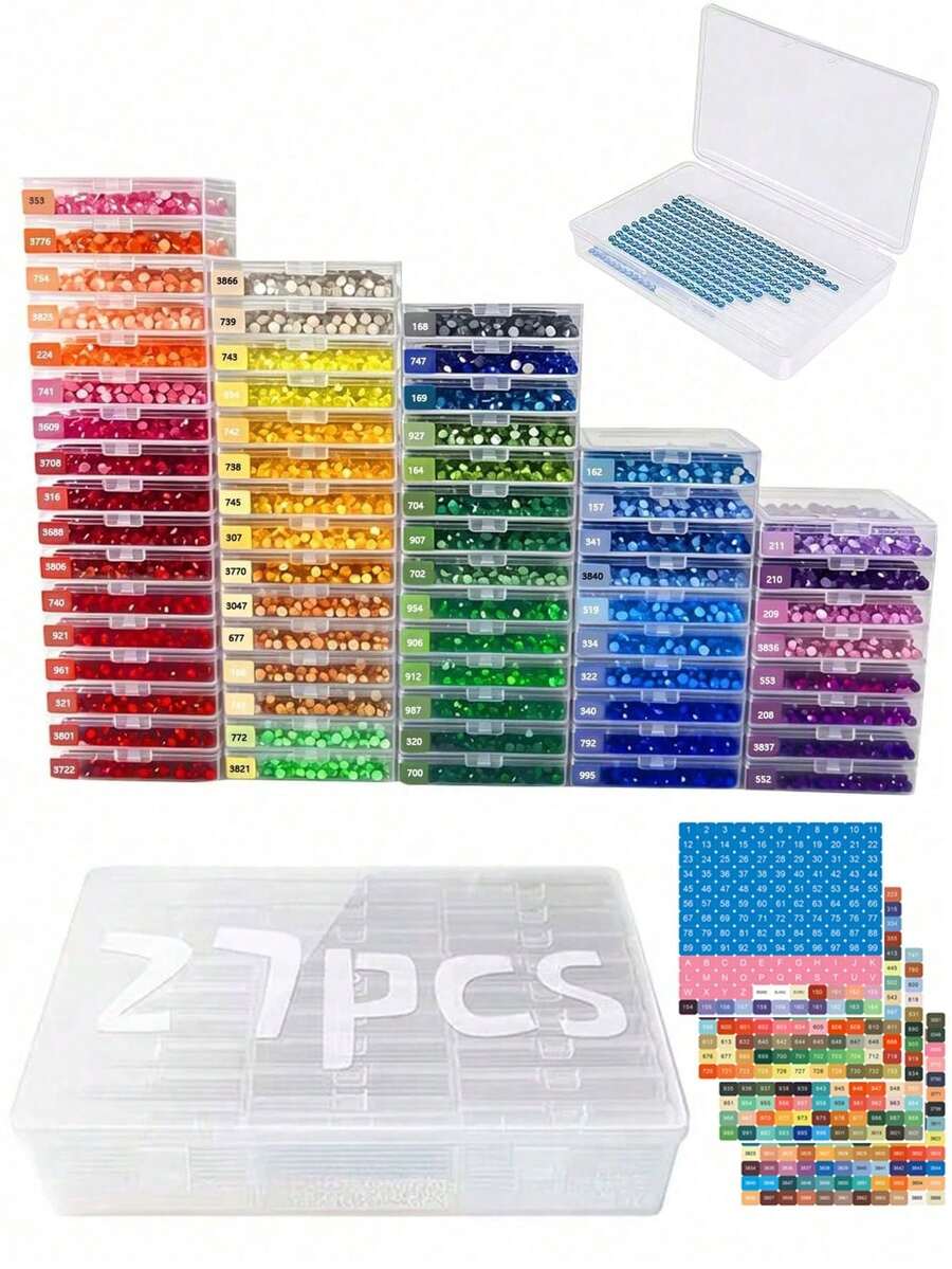 2-In-1 Diamond Painting Tray Storage Box Set, With Label Compartments And Dividers, Plastic Craft Storage Box, Suitable For Diamond Beads, Jewelry Making, DIY Supplies, Beads, Cards, Desktop Accessories, Portable Multi-Compartment Storage Box