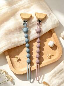 Bear-Shaped Pacifier Chain With Personalized Name Customization, Personalised Baby Name Animal Pacifier Clips Dummy Chain Holder - Multicolor - View 6