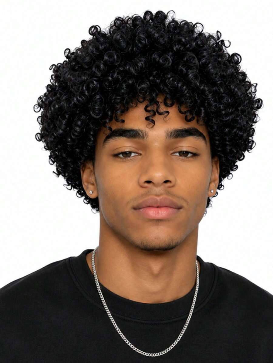 Short Afro Wig, Fluffy Fashionable Men's Party Style, Suitable For All Men's Party Outfits And Daily Wear. - Black - View 1