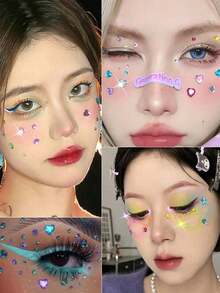 1 buah Stiker Rhinestone Glitter Pelangi 3D Gaya Y2K Bentuk Hati Akrilik Perekat Sendiri, Untuk Dekorasi Riasan dan Pakaian, Rhinestone Wajah Aneka Warna, Cocok untuk Festival Musik, Halloween dan Natal - MultiWarna - View 5
