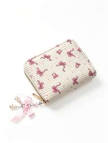 Women's Wallet Bowknot Polka Dot Short Card Holder Coin Purse Cute Girly Style Student Portable Small Wallet - White - View 10