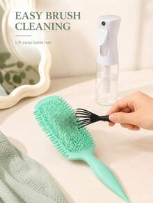 Curl Defining Hair Brush Kit With Refillable Fine Mist Spray Bottle And Brush Cleaning Tool, Flexible Vented Styling Comb For Curl Clumping, Wet Or Dry Use Suitable For Women's Daily Use And Styling - Multicolor - View 4