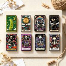 Tarot Card Enamel Brooch Set, Skull Humor Pickle Sun Unicorn Brooch, Gothic Mysterious Style Lapel Pin, Suitable For Backpacks Hats Clothing, Halloween Jewelry Gift - Multicolor - View 4