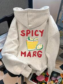 Women's Pullover Sweatshirt, Cocktail Pattern Letter Print, Loose Drop Shoulder Casual Sweatshirt - Dark Gray - View 5