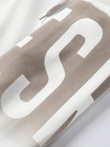 Men's Spring/Autumn Thin Colorblock Letter Print Drawstring Hooded Sweatshirt, Slim Fit Sports Casual Top - White - View 4