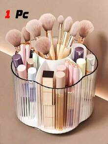 1pc Large Capacity Transparent Desktop Makeup Brush Holder, Cosmetic Organizer For Storing Eyeshadow, Lipstick And Brushes, Suitable For Room, Home, Bedroom, Bathroom, House, Desk, Accessories, Fun Gift - Clear - View 1