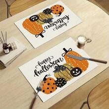 1/4/6pcs Autumn Series Polka Dot Pumpkin Pattern Printed Placemats, Heat-Resistant Table Mat For Home Kitchen, Table Protection, Kitchen Dining Table, Party Scene Decoration - Multicolor - View 10