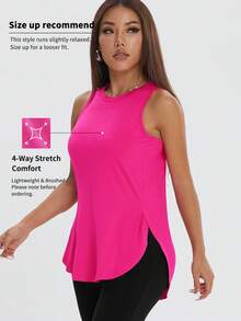 1pc Women's Casual Loose Sleeveless Side Slit Solid Color Pullover Sports Top For Outdoor Exercise, Spring/Summer - Hot Pink - View 1
