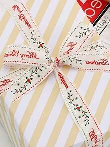 1pc "Merry Christmas" Themed Decorative Ribbon-Featuring Patterns Of Christmas Trees, Red Berries, And Stars; Suitable For Gift Wrapping, Decorating Cakes And Bouquets, Wreath Making, New Year's Parties, Christmas Dinners, And More. - One Size Fits All - View 11