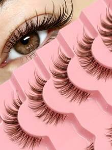Asiteo 7 Pairs Fox Style False Eyelashes, Brown Winged Tail Extended Design, Soft Comfortable Faux Mink Hair, Suitable For Beginners, Daily Wear, Party Use - Brown - View 3