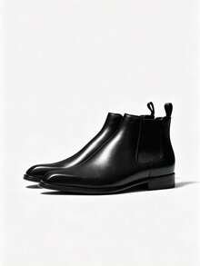 Men's Business Chelsea Boots, Black Genuine Leather High-Top Formal Boots, British Style Versatile Ankle Boots, Western Office Wear - Black - View 17