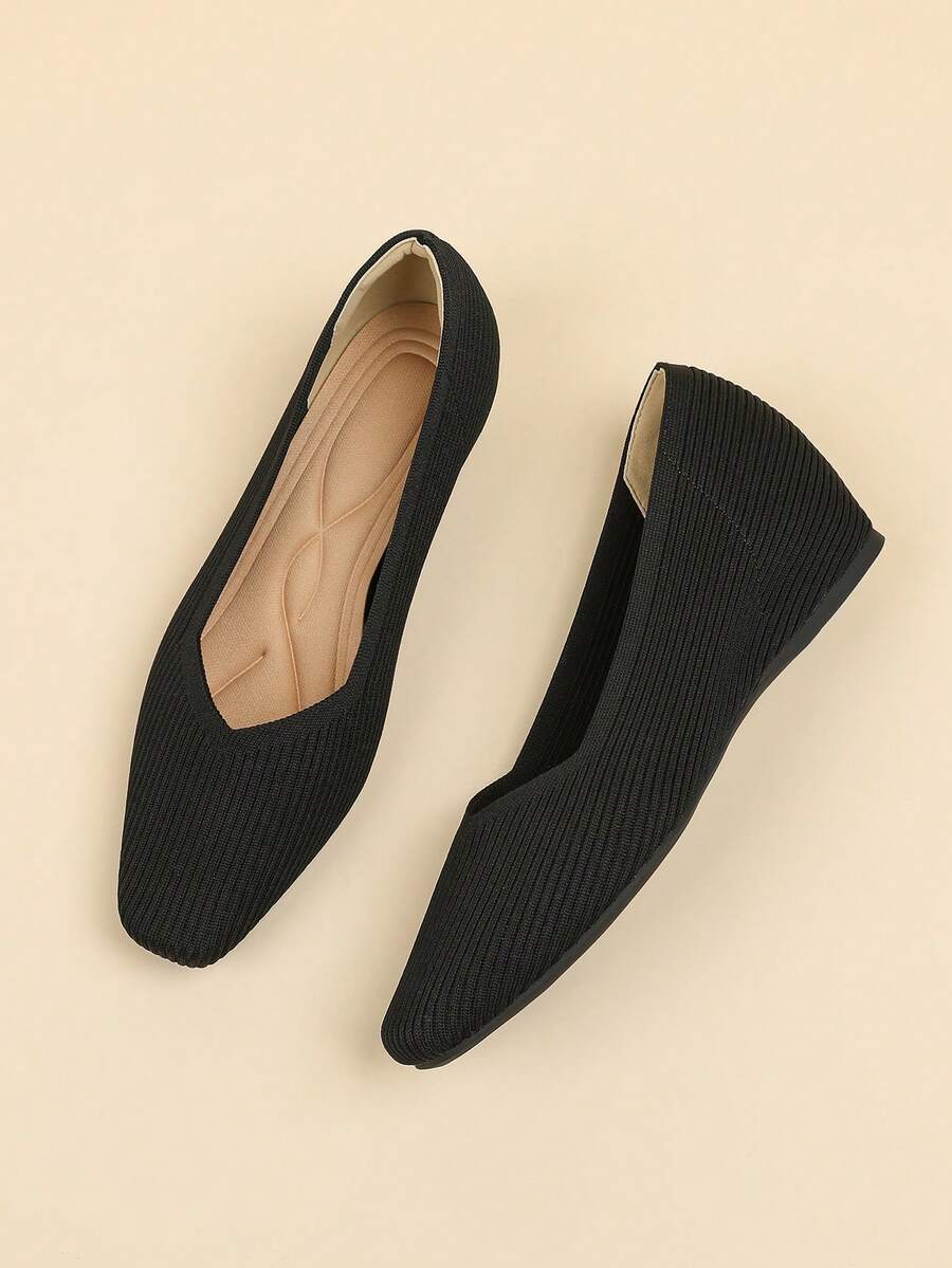 Women Square Toe Knitting Fabric Casual Invisible Height Increasing Platform Loafers, Suitable For Petite, Wear All Season