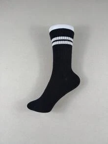 4 Pairs Striped Mid-Calf Socks For Girls, Autumn/Winter Two-Stripe Sports Long Socks, Campus Casual Street Style, Elastic Fit Ankle Without Tightness, Breathable Skin-Friendly Non-Slip Heel, Minimalist Versatile, Student Girls Daily Wear Essential, All-Season Socks - Multicolor - View 5