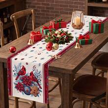1pc Christmas Bird, Poinsettia, Snowflake, Gingerbread Man Print Table Runner, Suitable For Holiday, Party, Dinner, Restaurant Table Decoration, Home Autumn/Winter Christmas Decor - Multicolor - View 1