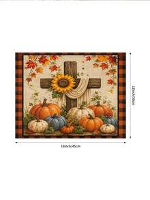 Autumn Thanksgiving Rustic Style Cross Sunflower Pumpkin Maple Leaf Plaid Table Runner Pillow Placemat Kitchen Dining Table Decor - Multicolor - View 6