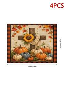 Autumn Thanksgiving Rustic Style Cross Sunflower Pumpkin Maple Leaf Plaid Table Runner Pillow Placemat Kitchen Dining Table Decor - Multicolor - View 13