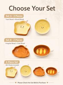 1 buah/4 buah Piring Saus Keramik Bentuk Roti Lucu, Piring Saus Mini, Cocok Untuk Sarapan, Camilan, Makanan Pembuka, dan Penggunaan di Dapur Rumah - MultiWarna - View 12