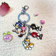 1pc Sonic Anime Themed Enamel Keychain Set - Classic Game Character Metal Keyring, Fashion Bag Charm Pendant For Backpack Decor - Multicolor - View 2