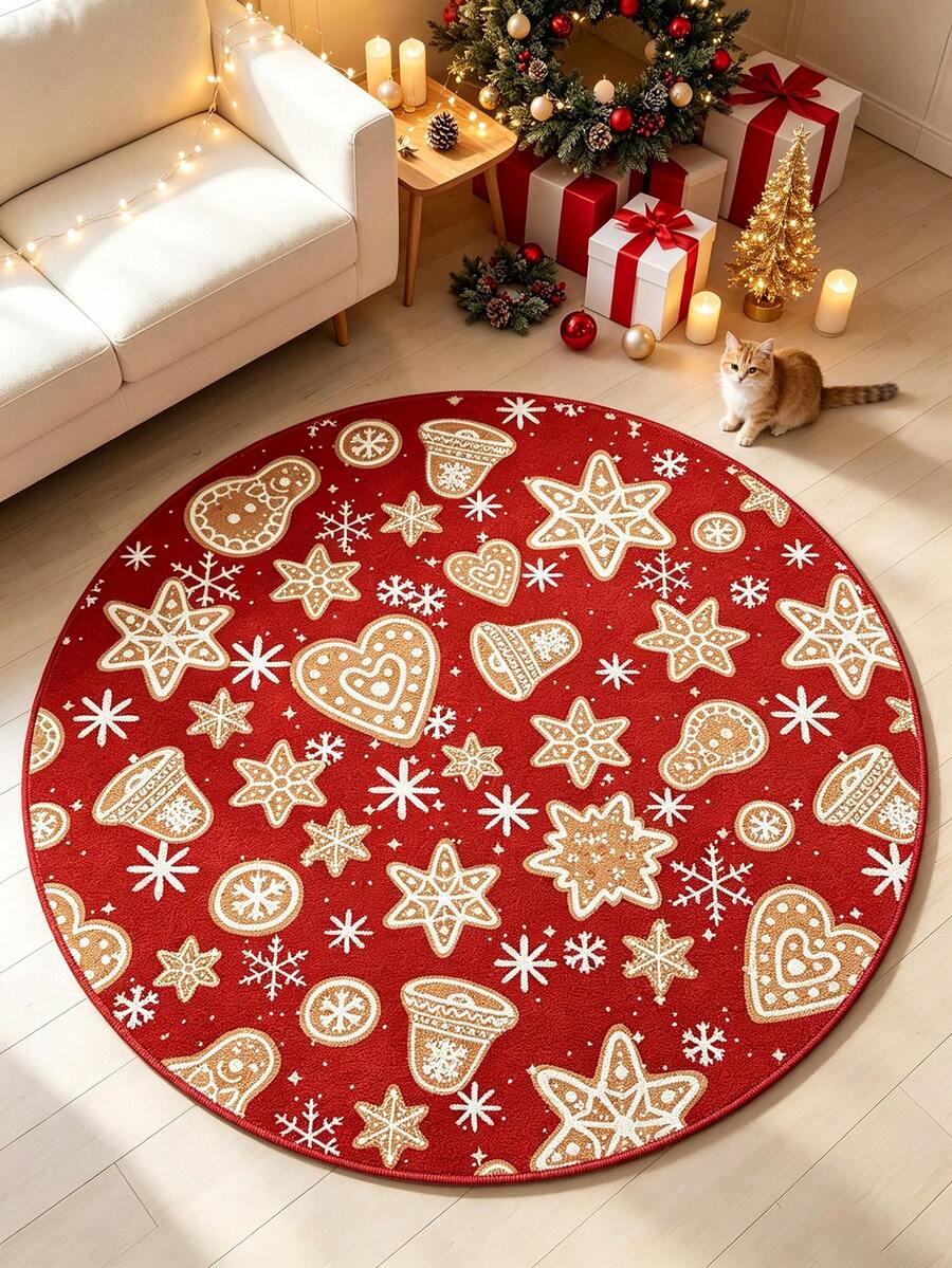 1 st röd och guldmönstrad julmatta för vardagsrum, förtjockad matta, plyschmatta, höst-/vintermatta, tjock matta, vardagsrumsmatta, matta, vardagsrumsmatta, liten mattsida, matta, heminredning, stor vardagsrumsmatta, rund matta, vardagsrumsinredning, rumsdekoration, tvättbar matta - Multifärgad - Visa 1