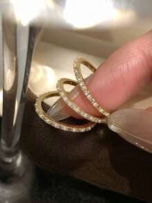 3pcs Minimalist Elegant Cubic Zirconia Faux Pearl Ring Set, Suitable For Women's Party And Gathering Wear - Yellow Gold - View 3