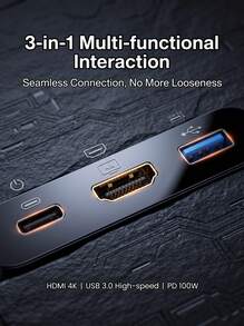 Lenovo Docking station Type-C 3-in-1 ini mengintegrasikan pengisian daya PD100W, fungsionalitas 4K, dan kabel splitter USB 3.0, menyediakan solusi ekspansi yang nyaman untuk laptop. - View 2