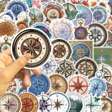 50pcs Retro Compass Graffiti Stickers Suitable For Decorative Phone Cases, Water Cup, Guitars, Creative Waterproof Gift Decal,Back-To-School Season Gift - 1 Set/50 PCS - View 3
