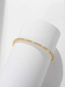 1pc Gold-Plated Cubic Zirconia Tennis Bracelet With Adjustable Drawstring, Versatile Daily Wear Women's Bracelet - Tennis Bracelet - View 9