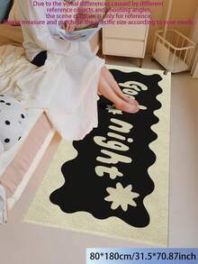 1pc "Good Night" Funny Text Pattern Long Rug, Machine Washable - Rectangular Mat, Suitable For Bedroom, Indoor Decor, Christmas, Thanksgiving, Father's Day And Other Holiday Decorations - White, Black Letter Design - Black and White - View 19