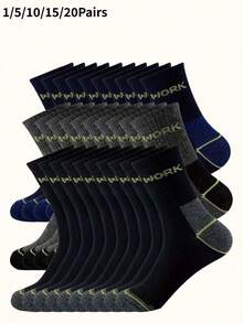 1/5/10/15/20 Pairs Men's WORK Work Socks, Thick Wear-Resistant Labor Protection Socks, Moisture-Wicking Multi-Pack Long Socks For Work And Sports - Multicolor - View 9