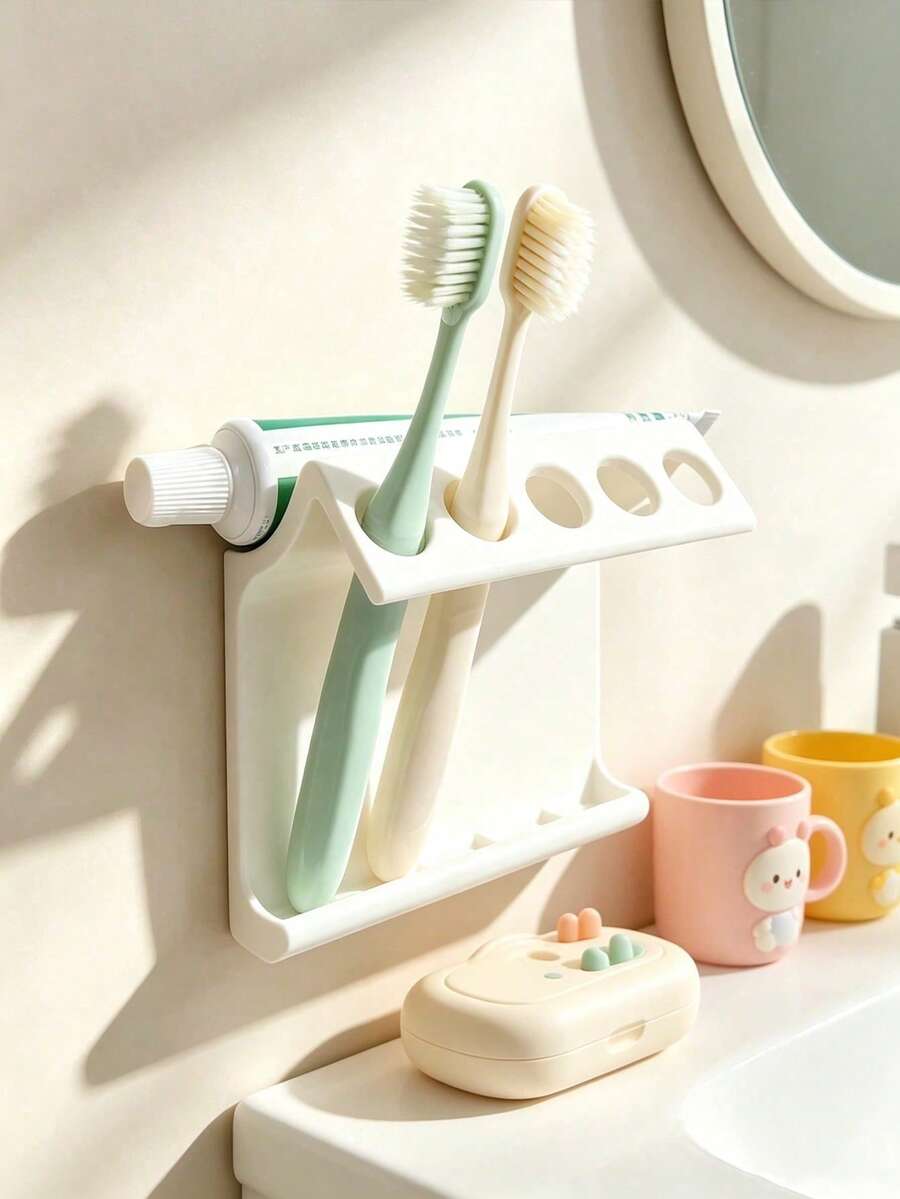 1pc Multifunctional Bathroom Storage Rack, Can Be Used As Toothbrush Holder, Multi-Purpose Drain Rack And Wall-Mounted Storage Rack, Suitable For Bathroom And Kitchen, Simple Elegant Stylish And Practical - Multicolor - View 1