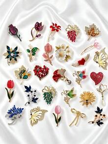 10PCS Elegant Vintage Brooch Set, Tulip Ginkgo Flower Bouquet Heart Butterfly Mixed Styles, Daily Commute Party Outfit Accent, Exquisite Gift Decoration Accessory Set - 10pcs Random Styles - View 6