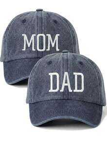 BONNY BOOM 2pcs "Dad Mom" Couple Baseball Cap, Unisex, Sporty Style, Suitable For Spring, Summer, Autumn, Winter, Gift For Parents - Washed Black + Washed Black - View 25