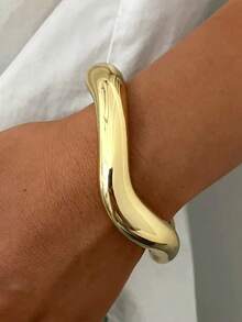 4PCS/1PC Women's Acrylic Bangle Set, Open Bangle Set, Elegant Fashion Design, Lightweight Open Style, Suitable For Daily Wear And Special Occasions, Fashion Bangle Set - Yellow Gold - View 4