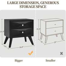 Pre-Assembled Nightstand Set Of 2, 2-Drawer Bedside Tables, Black Easy Setup: Add Legs & Knobs; Each Top Holds 44 Lb; Four 17"W Drawers Hold 11 Lb Each; 24.5" W Each; Fits Guest Rooms - Black - View 6