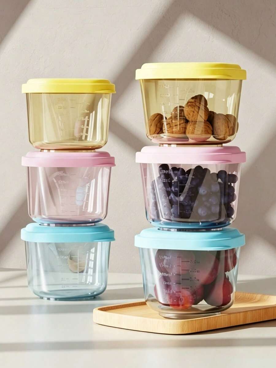 6pcs/Set Cartoon Baby Food Container/Kitchen Food Container/Portable Milk Powder Box/Seasoning Box/Food Storage Container/Material: PP