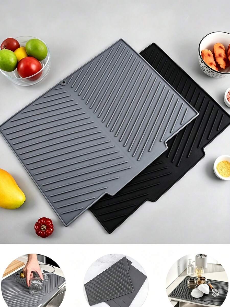 Silicone Dish Drying Mat, Non-Slip Drain Mat With Built-In Drainage Grooves, Quick Drying Pad For Pots, Pans And Tableware, Countertop Protector, Kitchen Essential - Multicolor - View 1