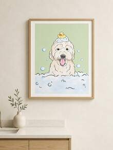 1pc Unframed Custom Pet Portrait Wall Art, Personalized Dog Photo Cartoon Poster, Cute Bubble Bath Style Canvas Print, Custom Pet Picture Artwork, Perfect For Pet Lovers, Living Room Bedroom Home Decor, Birthday Gift - Multicolor - View 3