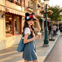 DisneyMinnie Mouse Ears Sun Visor Hat For Women, Cute Red Polka Dot Bow Empty Top Cap, Theme Park Photo Prop Summer UV Protection Hat - A - View 5