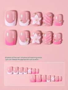Short Square White & Pink French Tip Press-On Nails, Easy To Wear Acrylic False Nails Set For Women's Daily And Party Manicure - Multicolor - View 2