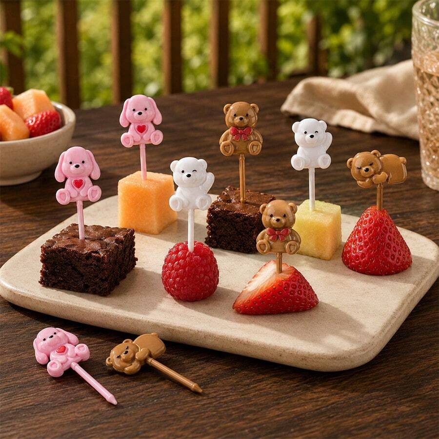 40/24/8pcs Reusable Bear Fruit Forks, Cake Forks, Kitchen Utensils, Portable Forks, Essential For Camping, Picnic, Holiday Celebration, Housewarming, Multiple Cute Designs - View 1