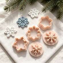 1/5pcs Snowflake 3-Person Clay Cutter, Christmas Winter Theme Polymer Clay Cutter, For DIY Winter Earrings, Holiday Jewelry And Handmade Christmas Accessories - Apricot - View 5